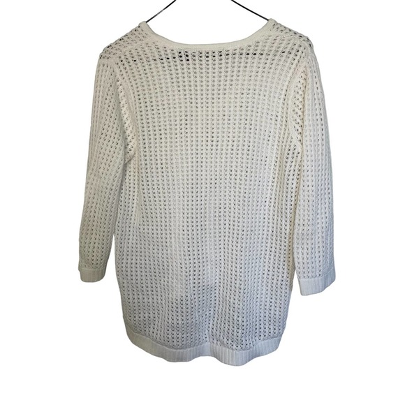 Jeanne Pierre 100% Cotton White Knit Sweater Size L - Picture 2 of 6